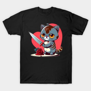 Valentines Cat with Knife T-Shirt